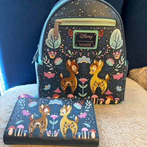 Loungefly Handbags - Loungefly Disney Bambi Folk Floral Green
Mini Backpack and wallet set